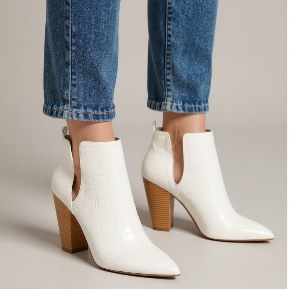 JustFab x Jessie James Decker Old Town White Croc-Embossed Ankle Booties